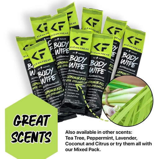 Klean Freak - Body Wipes - Single Sachet - Lemongrass/Citronella