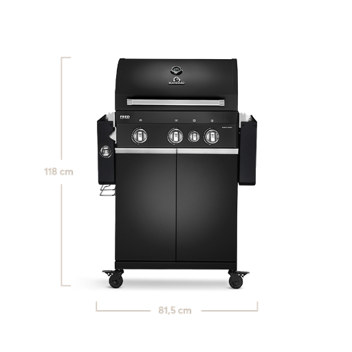 Burnhard FRED - 3-Burner Gas Grill Deluxe Black Edition - Series 3 with Cast Iron Grate