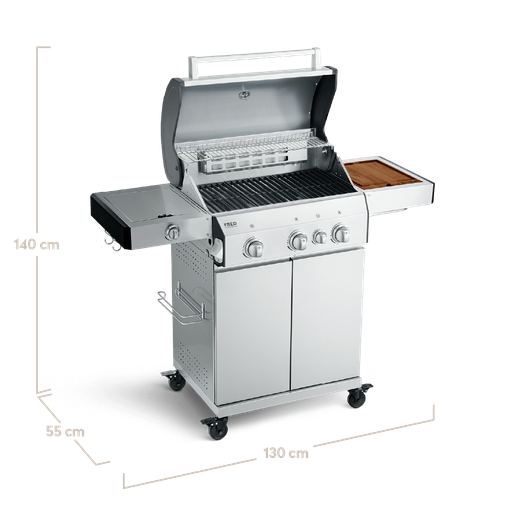 Burnhard FRED - 3-Burner Gas Grill Deluxe Stainless Steel - Series 3 with Cast Iron Grate