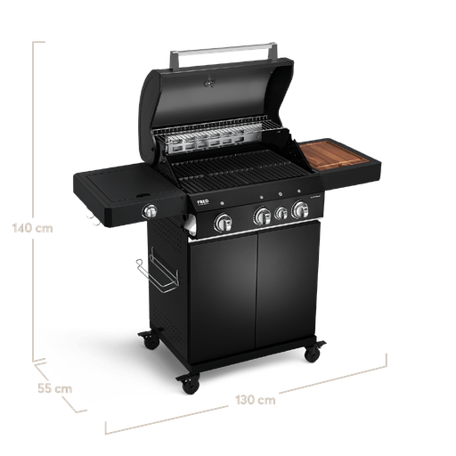 Burnhard FRED Deluxe - 3-Burner Gas Grill Deluxe Black Edition - Series 3 with Stainless Steel Grate