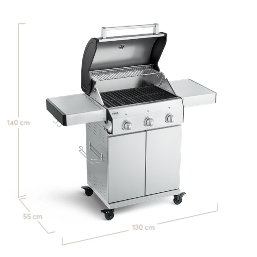 Burnhard FRED - 3-Burner Gas Grill Basic Edition - Series 3 Stainless Steel with Cast Iron Grate