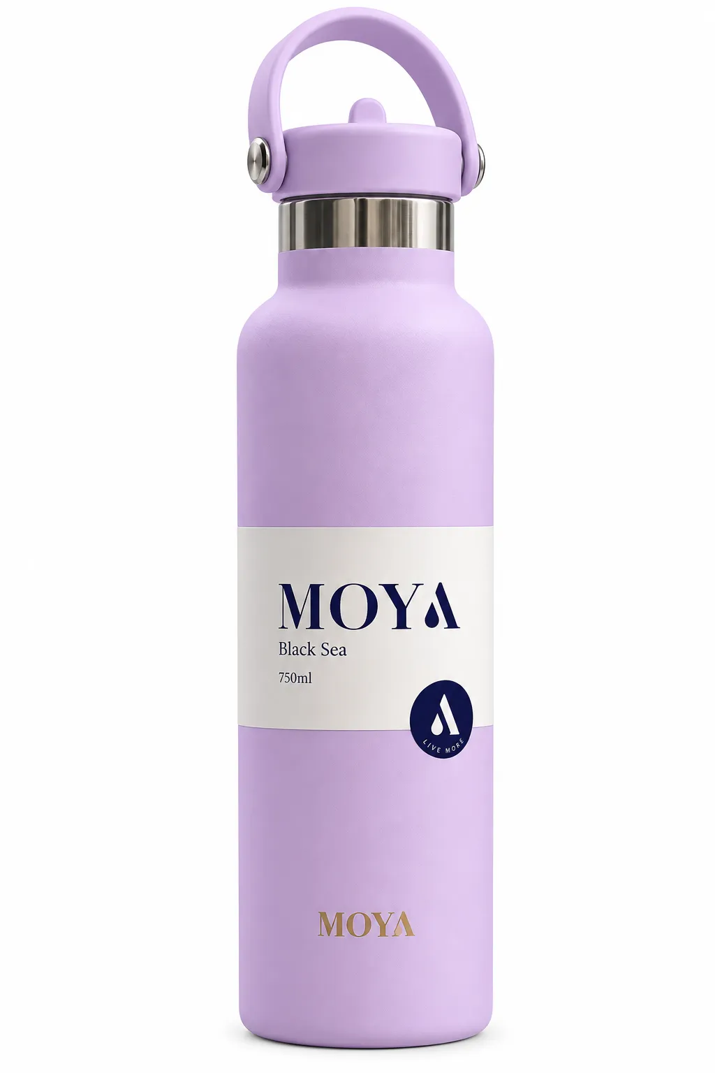 Moya - "Black Sea" 700ml Insulated Sustainable Water Bottle Pastel Lilac Spout Lid